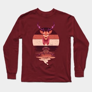 Vintage deer reflected on lights of moon Long Sleeve T-Shirt